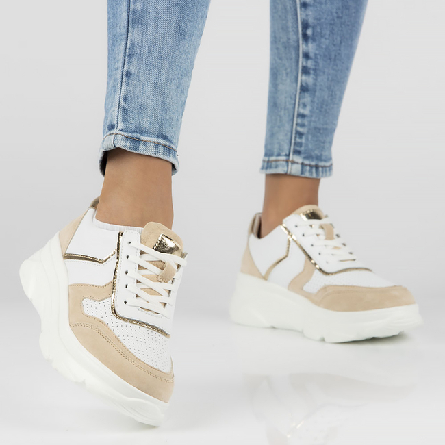 Bílo- béžové kožené sneakersy Filippo DP4579/23 WH BE