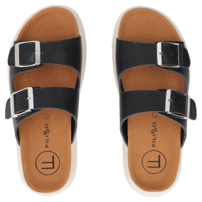 Černé kožené pantofle Filippo DK7925/26 BK