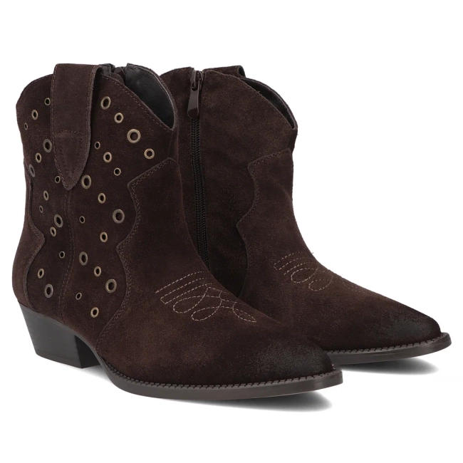 Hnědé kožené kotníkové boty na podpatku v kovbojském stylu Filippo DBT8230/26 D BR