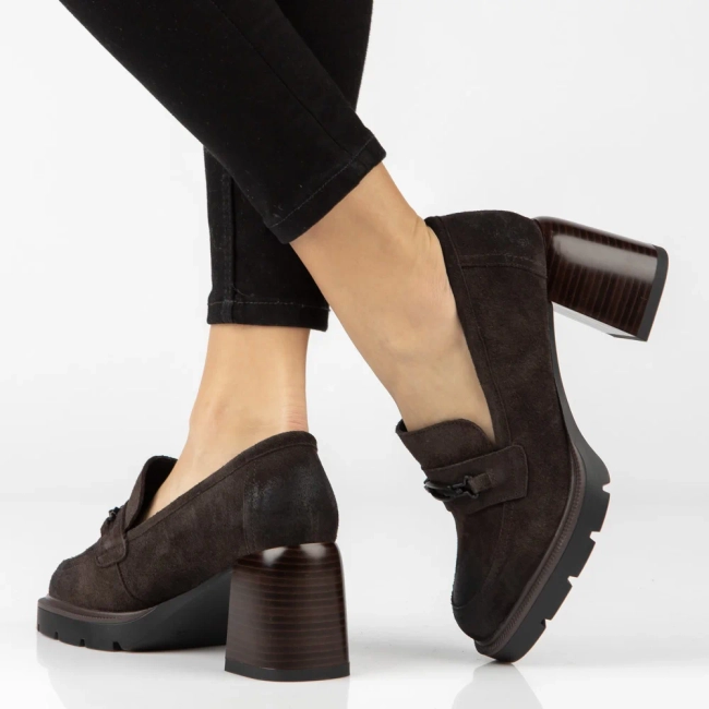Hnědé kožené polobotky na podpatku Filippo DP8169/26 D BR