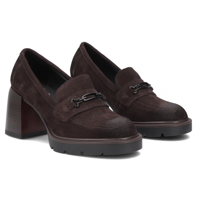 Hnědé kožené polobotky na podpatku Filippo DP8169/26 D BR