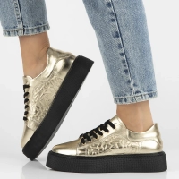 Zlaté kožené tenisky na platformě Filippo DP6119/26 GO