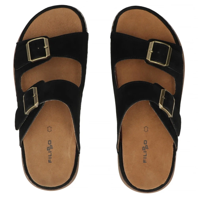 Černé kožené pantofle Filippo DK7802/26 BK