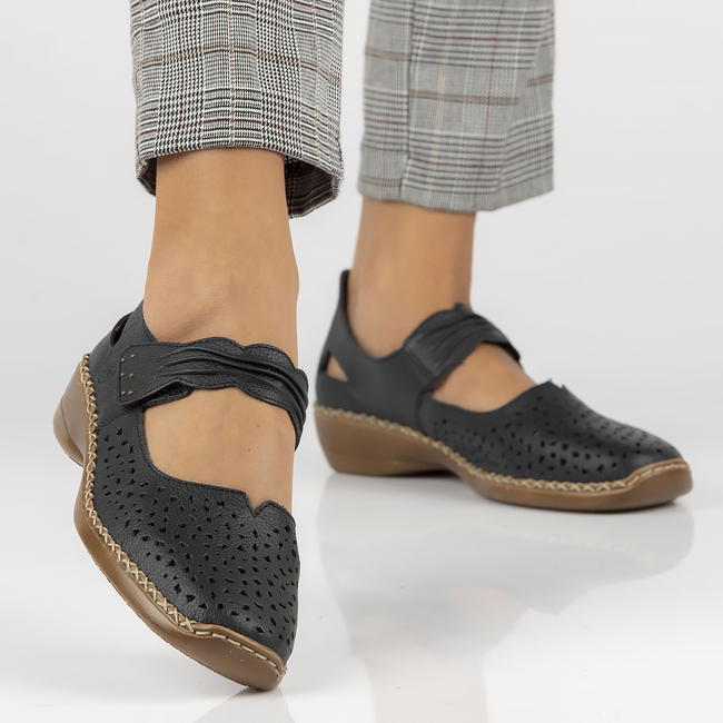 Modré kožené polobotky Rieker 41399-14