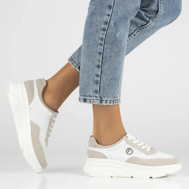Bílo- šedé kožené sneakersy Filippo DP6108/24 WH GR