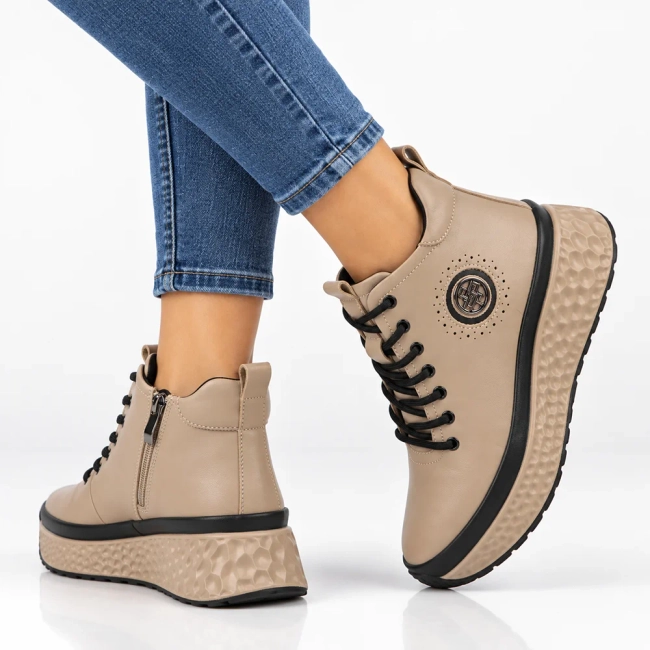 Taupe kožené kotníkové boty na platformě Filippo DBT7998/26 TP