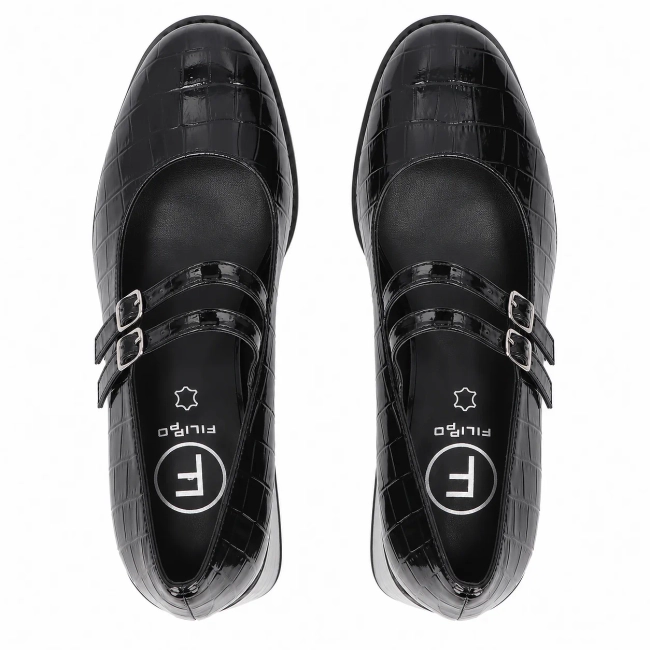 Černé kožené polobotky na podpatku Filippo DP8161/26 BK