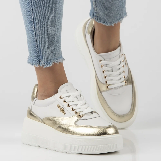 Bilo-zlaté kožené sneakersy Filippo DP6842/25 WH GO